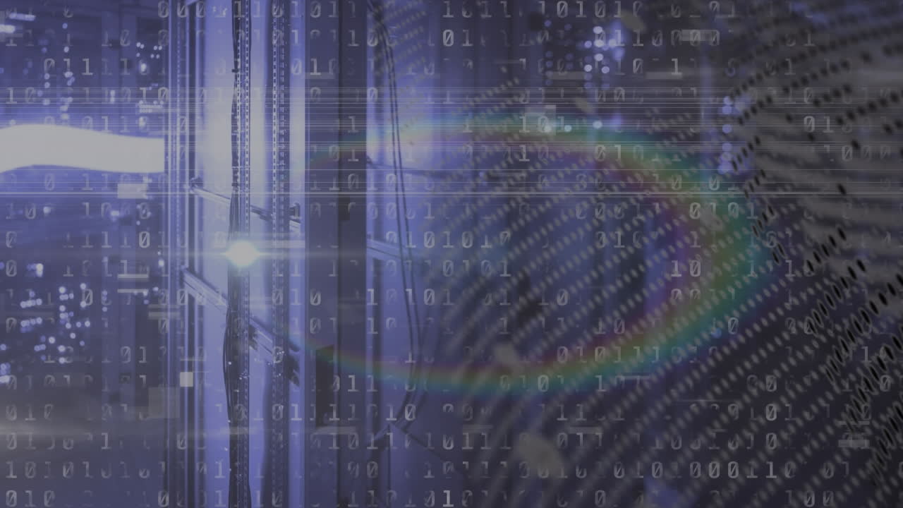 Animation of globe and binary code over servers