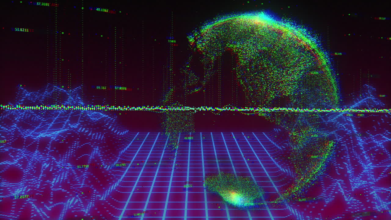 黒い背景に対する青いデジタル波のデジタルアニメーション