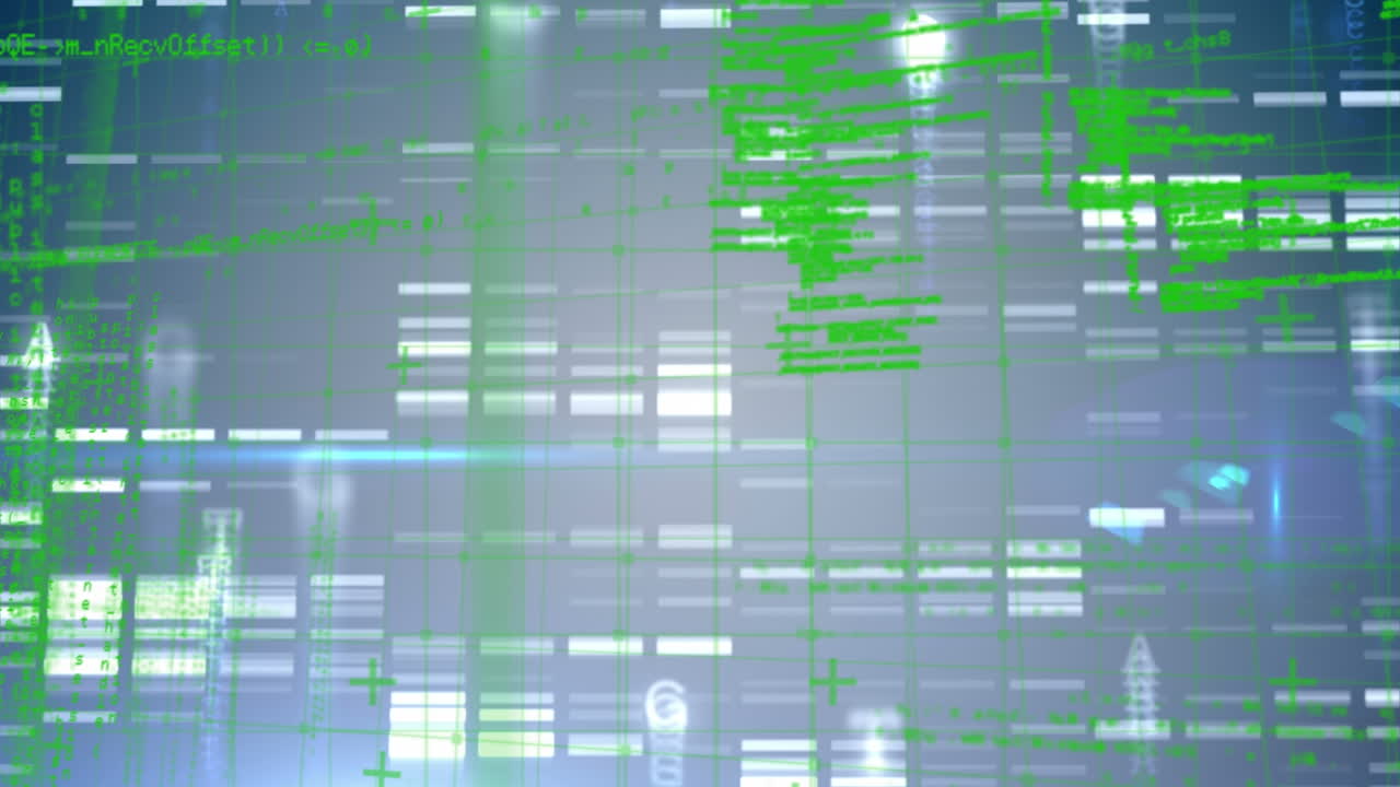 animación del procesamiento de datos científicos sobre un fondo oscuro