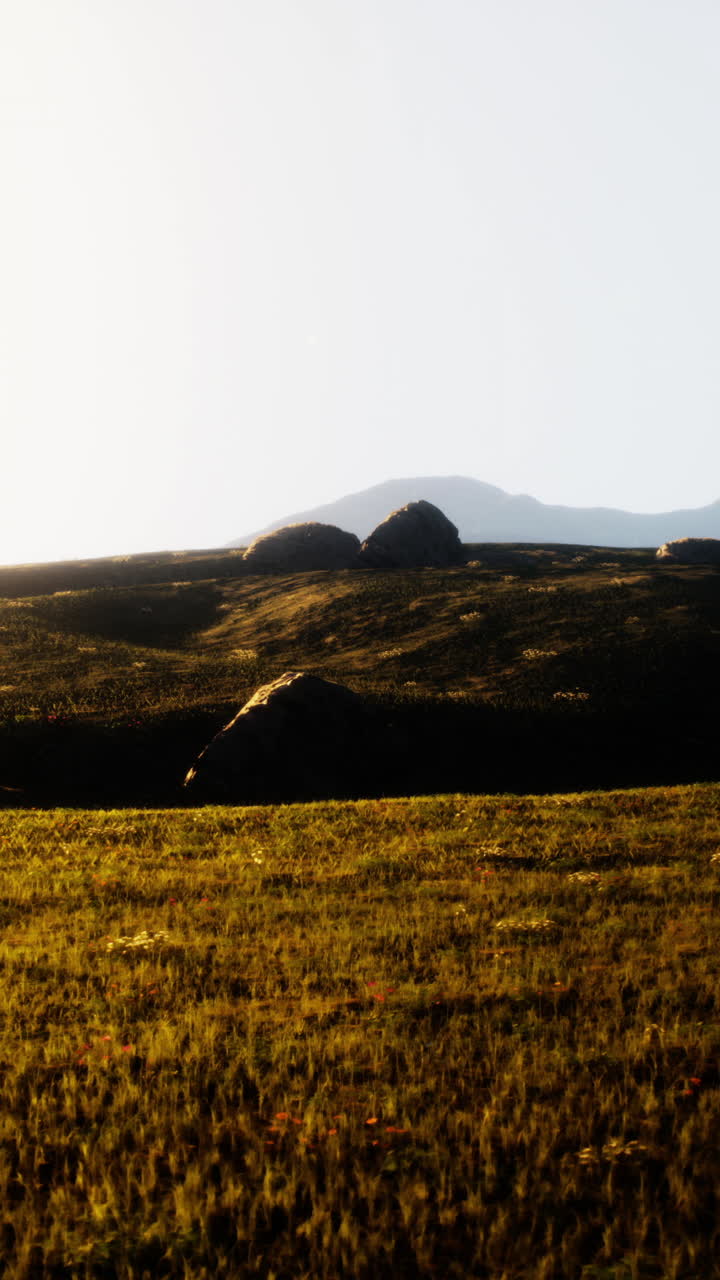 해가 지는 산의 조용한 풍경