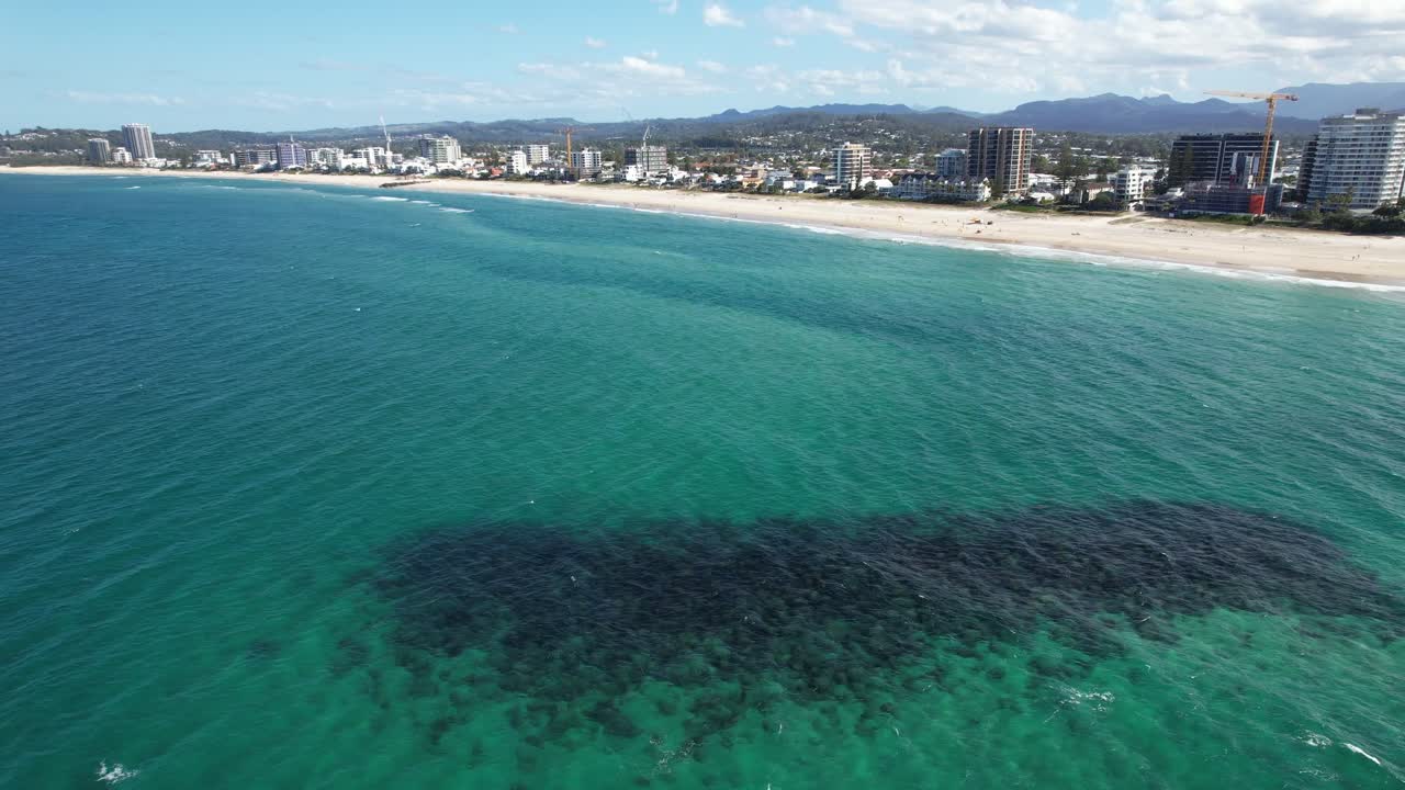 Tranquil Scenery Of Ocean At Palm Beach, Gold Coast, QLD, Australia - Drone Shot