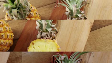 cabeza de piña a la mitad en la tabla de cortar