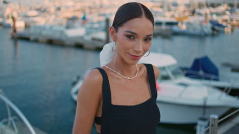 woman in black top in a marina