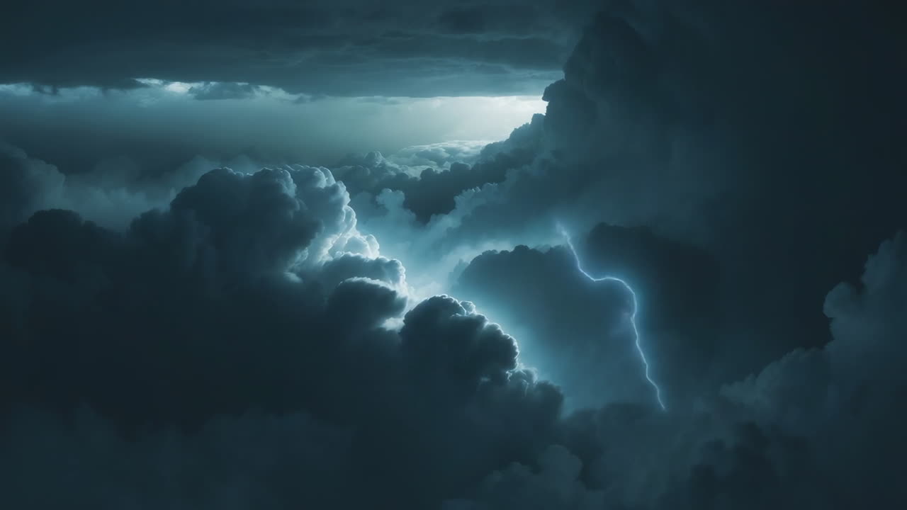 Ethereal Light Breaking Through Dark Storm Clouds