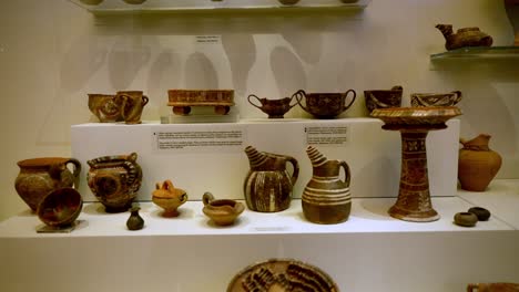 shot of greek archeological items in crete ,exhibition with collection of ancient vessels and amphora