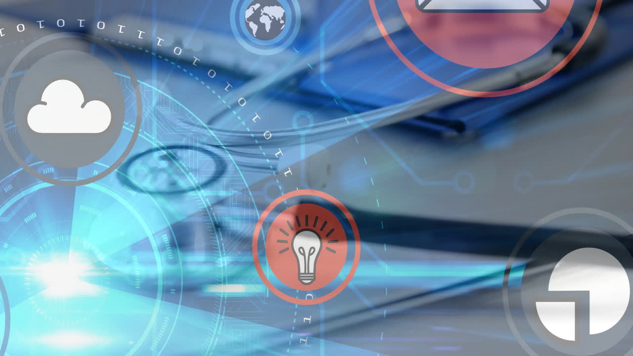 스테토스코프와 클립보드에서 비즈니스 아이콘의 애니메이션