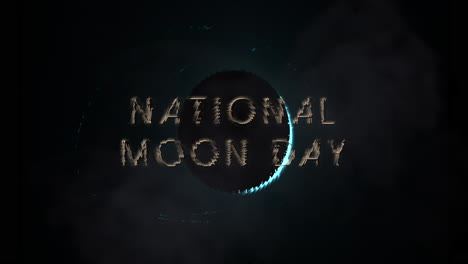 día nacional de la luna con la luz azul del planeta negro y los campos estelares en la galaxia