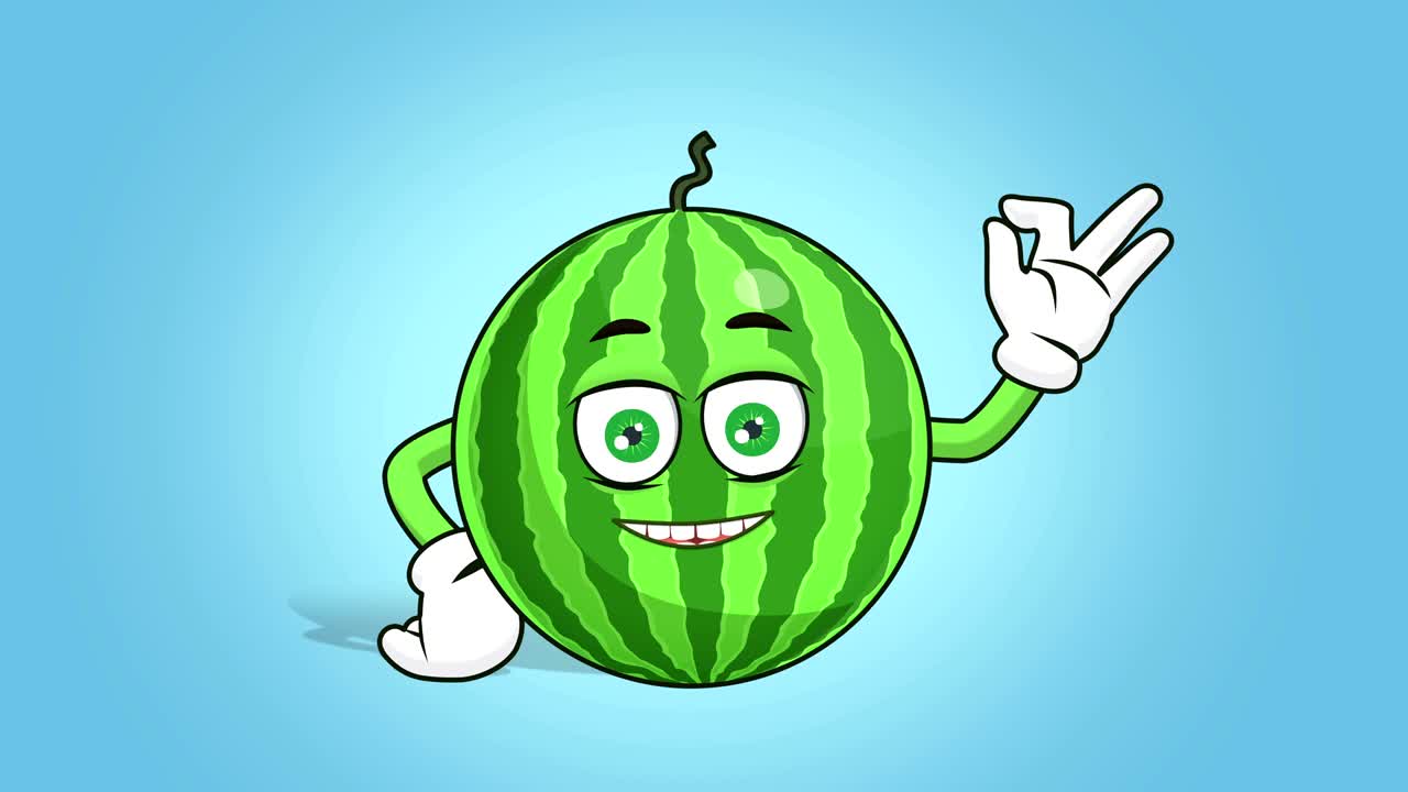 animación de la cara de la sandía de dibujos animados