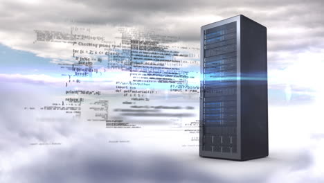 animation of server with data processing over clouds