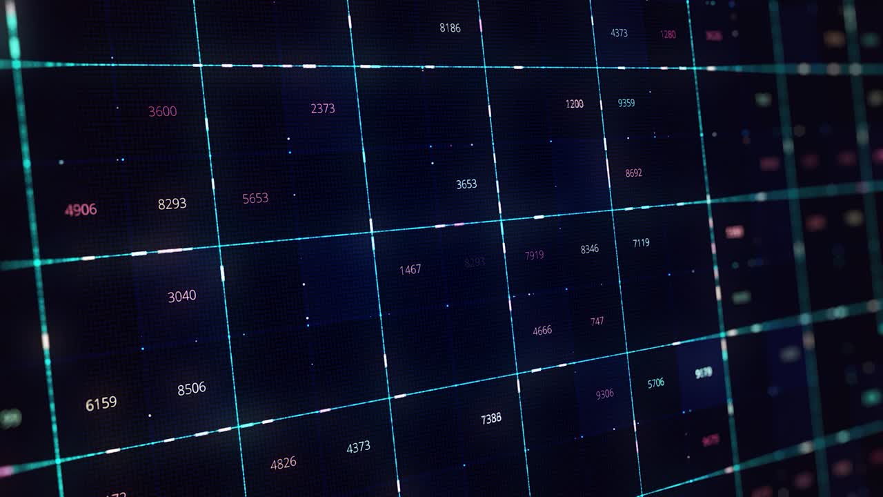 Stock market data rolling and processing over a grid. Animation. Global economy stock market concept, digital composition with business information, seamless loop