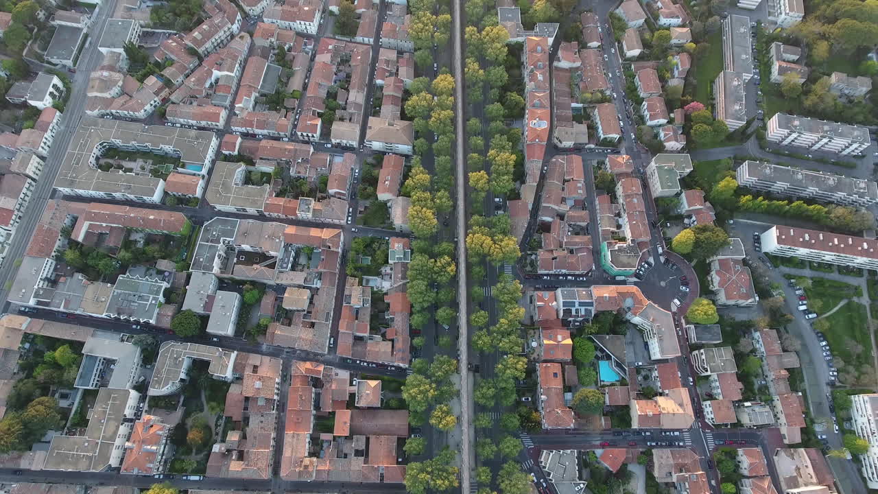 aqueducto vista aérea con árboles y área residencial montpellier