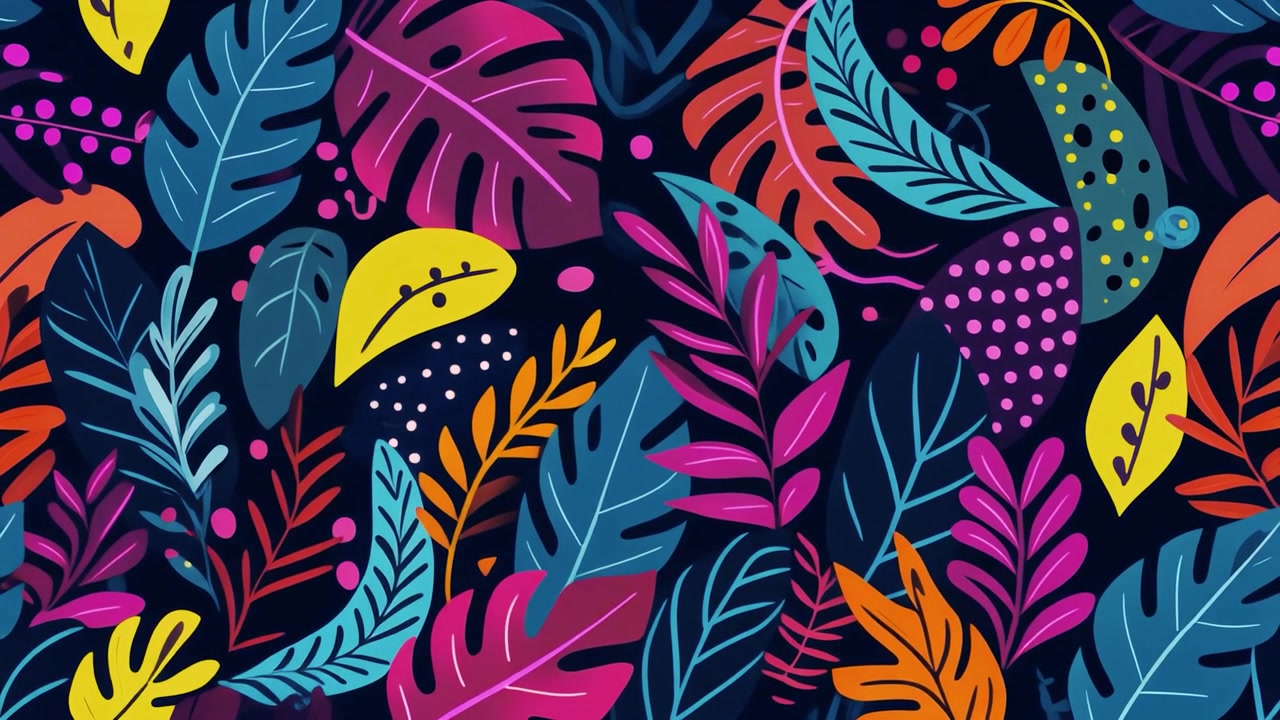 Vibrant Tropical Leaf Pattern with Animated Motion
