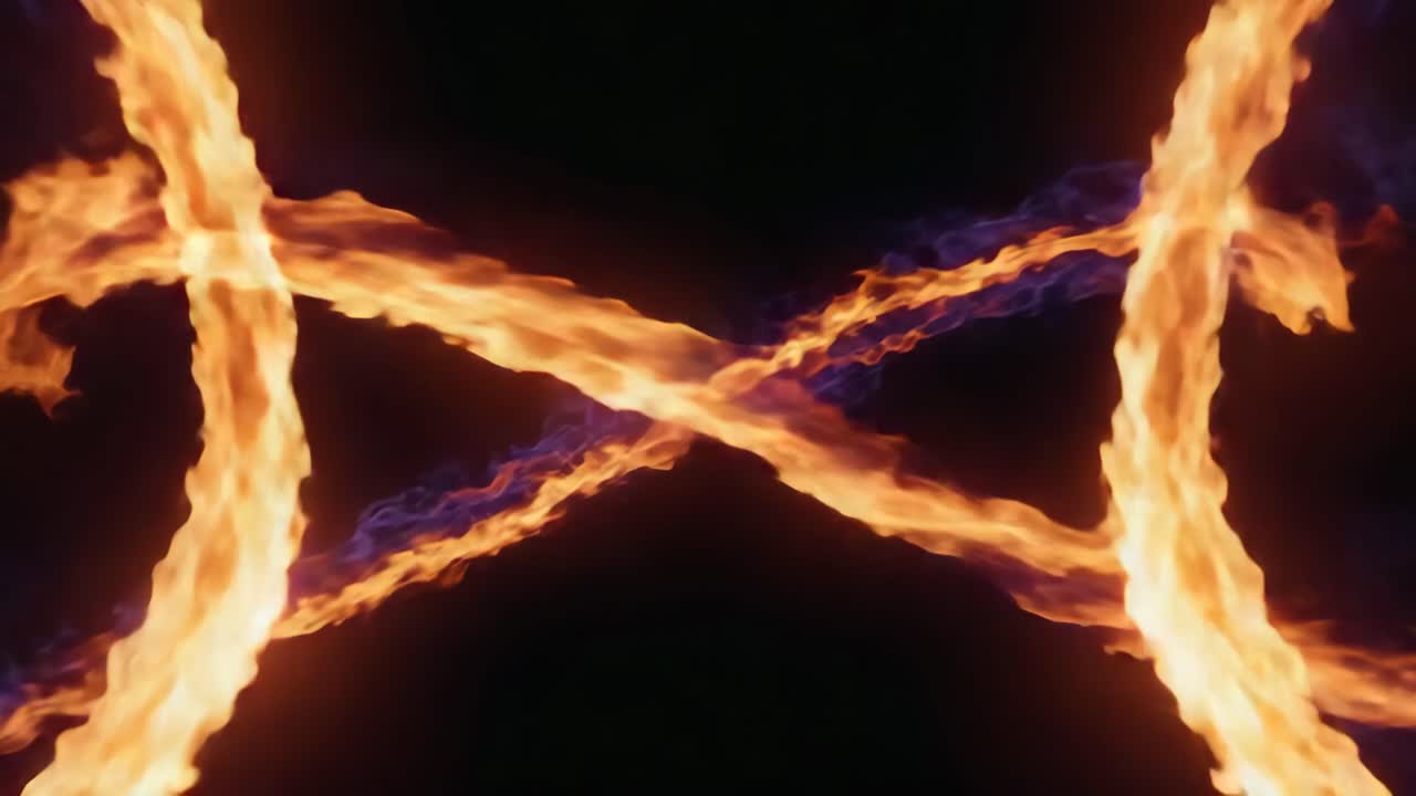 Abstract Fiery Energy Streams Crossing on Black Background