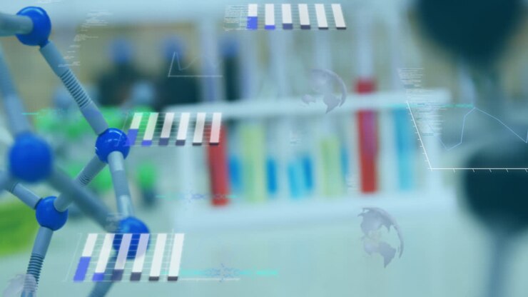 Animation of statistics recording and data processing over scientific laboratory