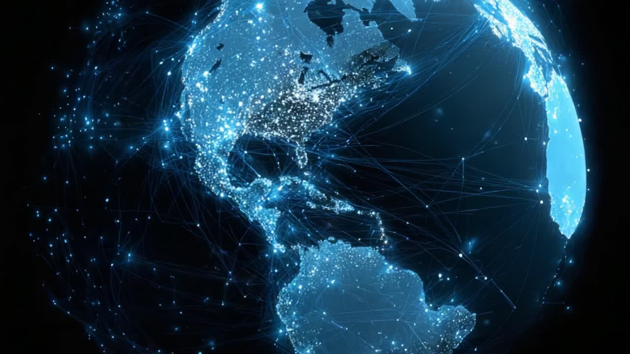 A Stunning Visual Representation of Earth Highlighting Connectivity Through Digital Lights and Data Points, Showcasing the Modern Interconnected World in Brilliant Blue Hues