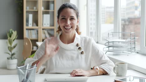 female office worker talking to client by video link