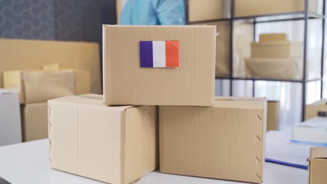 flag of france on logistic cargo package.