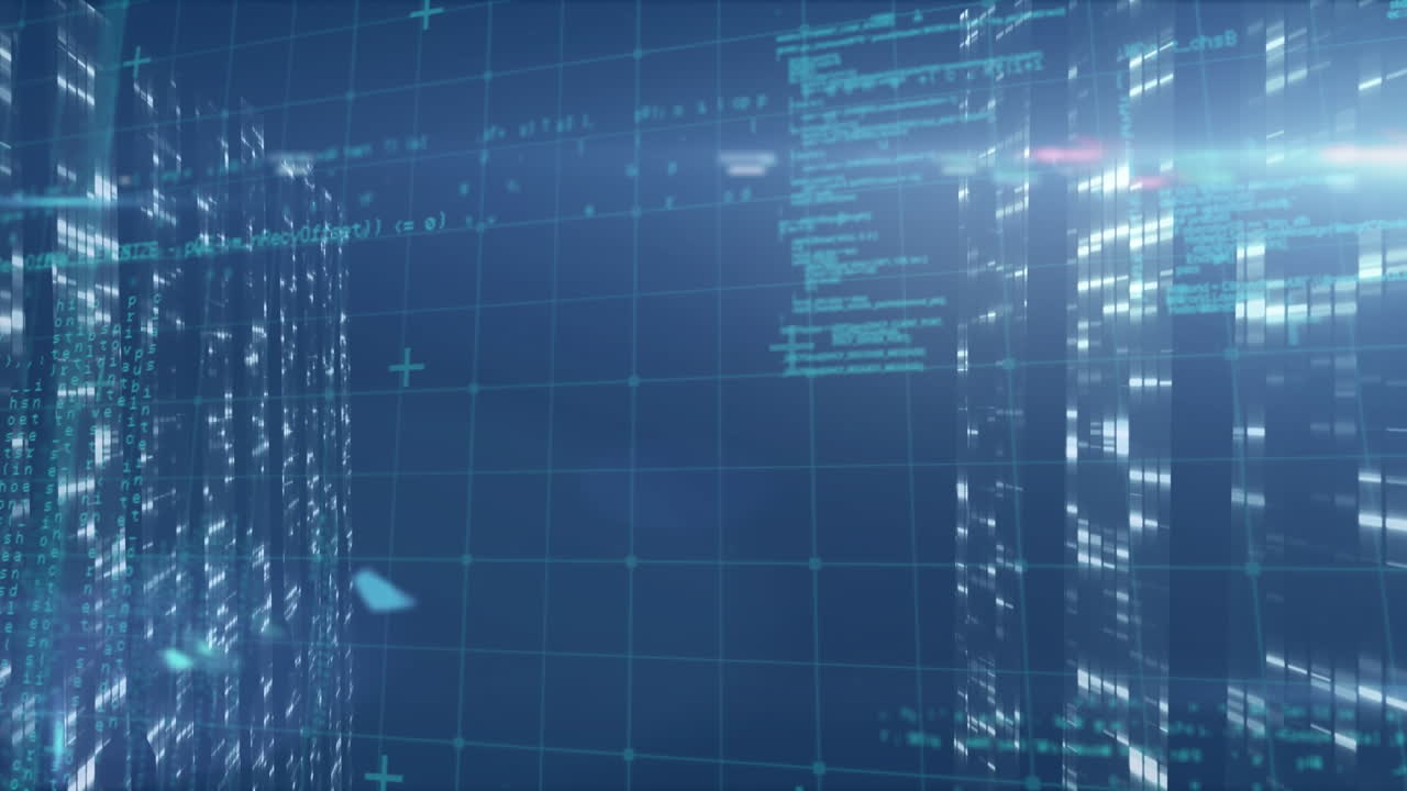 animatie van gegevensverwerking op marine achtergrond met lichten