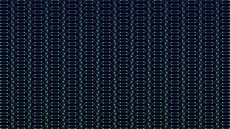 Vibrant square pattern in shades of purple, pink, and blue