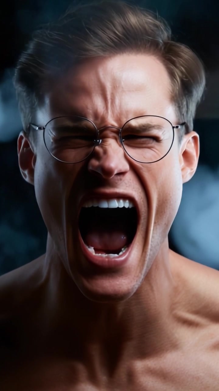 An Intense Display of Emotions: A Man Exhibits Raw Anger and Frustration Through a Powerful Scream, Highlighting the Depth of Human Expression and Passion