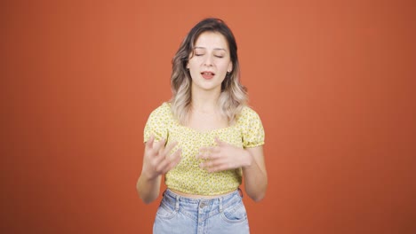 the young woman making a video call.