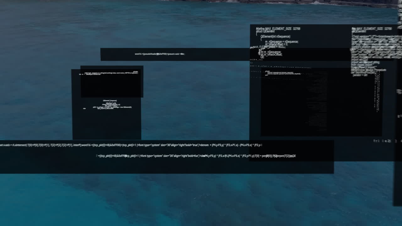 animación del procesamiento de datos sobre el paisaje marino