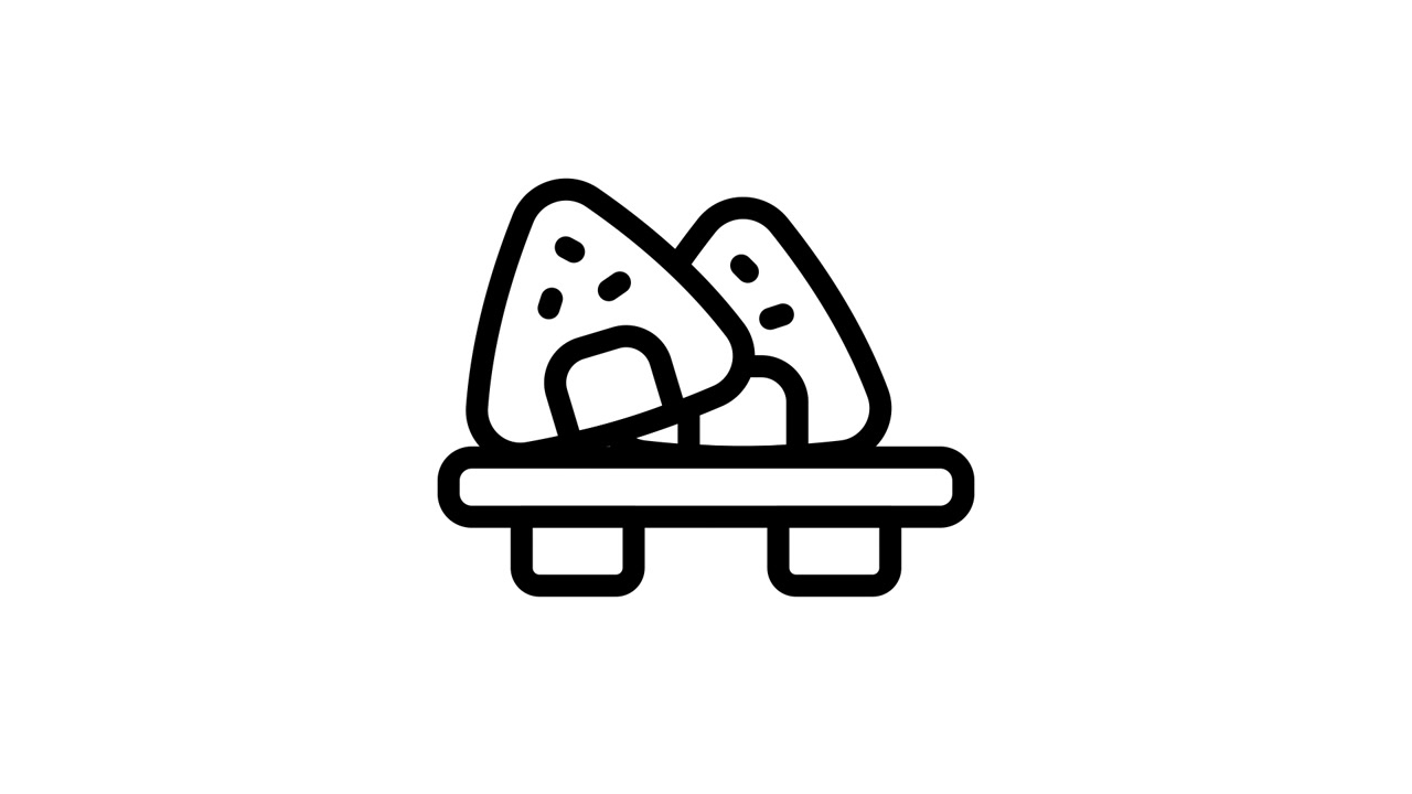 Ícone Animado de Arte Linear de Duas Bolas de Arroz Onigiri em uma Bandeja