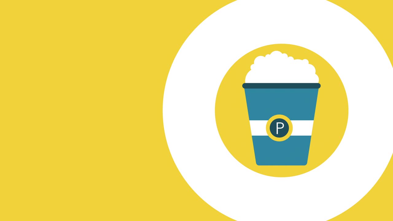 노란색 배경에 박스에 있는 만화 팝콘의 4k 비디오.