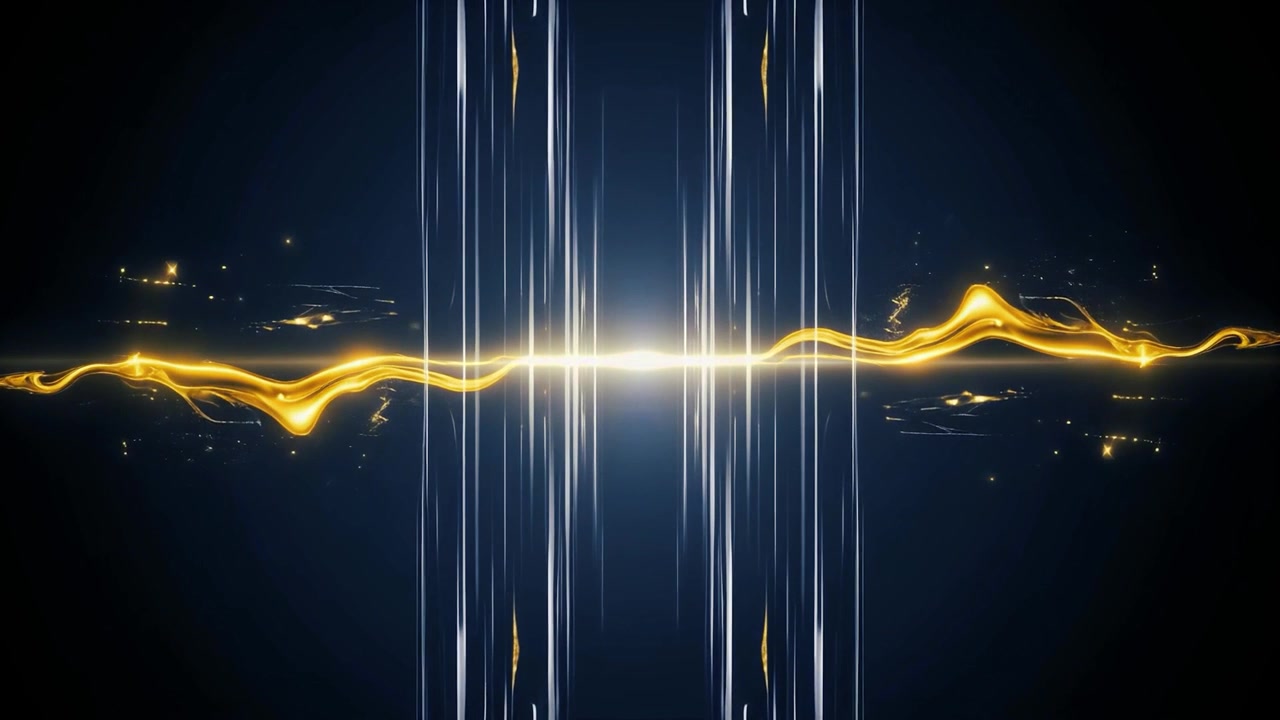 Abstract Motion Background with Golden Liquid Waves and Vertical Light Streaks