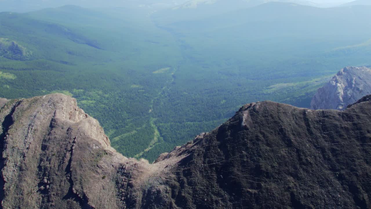 Aerial Rocky Mountain Jagged Rock Ridge, Carnarvon Peak, Kananaskis, Alberta, Canada