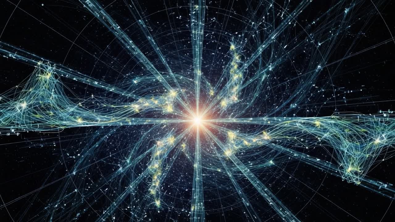 An Intricate Cosmic Dance of Energy and Light Unfolds as Radiant Streams Emanate from a Central Source, Depicting the Beauty of Universal Connectivity