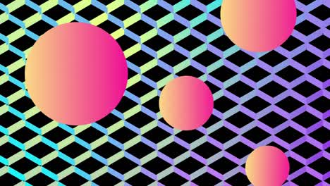 orange balls floating in front of a reflective grid