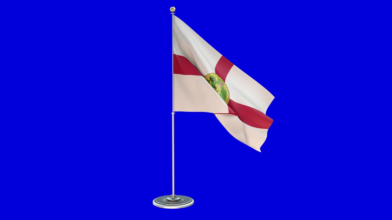 Alderney  3D Looping Illustration of small flag pole on Chroma Key background