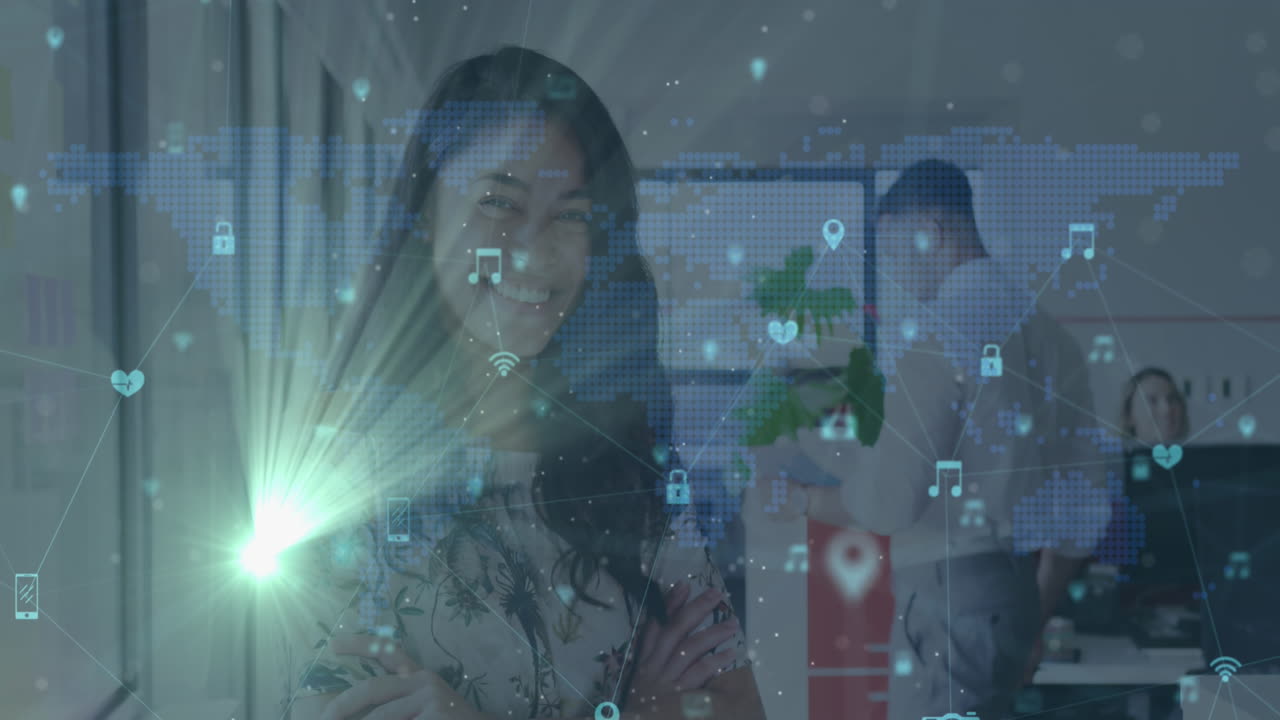 Biracial businesswoman looking at the camera in slow motion