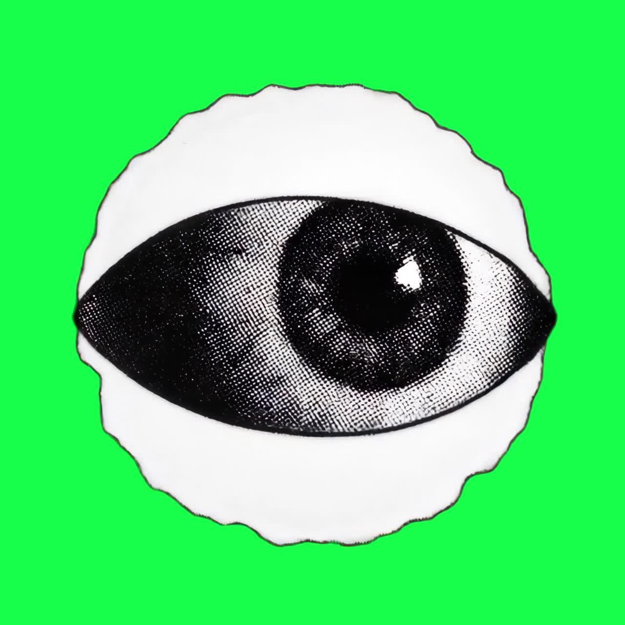 Surreal eye illustration animation, transparent 4K video, green screen