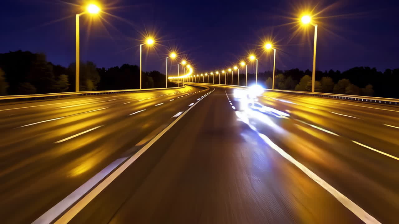 Night Highway with Moving Cars