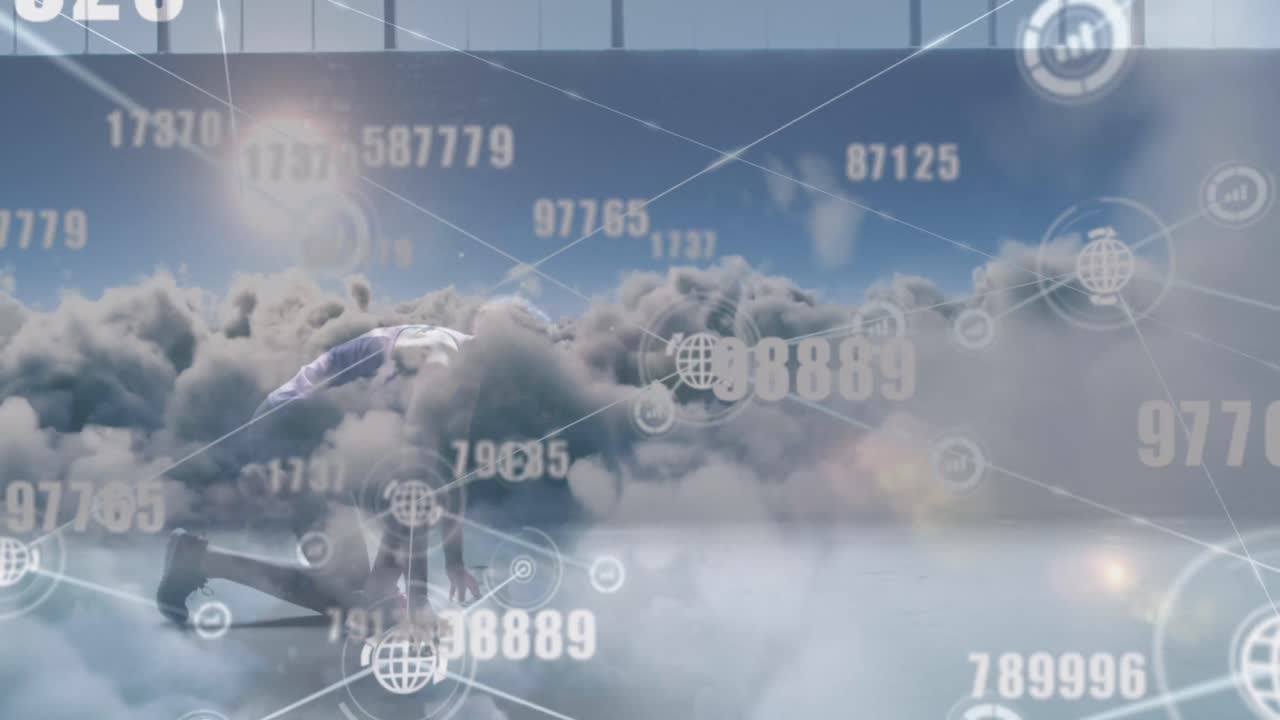 클라우드 및 숫자에 대한 연결 네트워크의 애니메이션