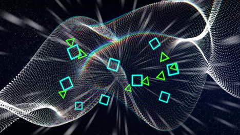 Animation of neon pattern over glowing mesh moving on seamless loop