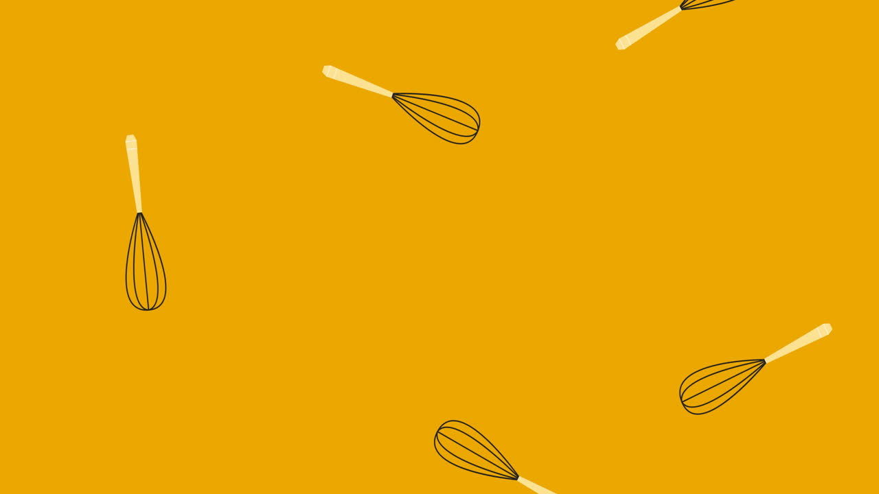 animación de la ilustración de batidos de huevo negros y cremas que caen sobre un fondo amarillo