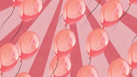 animation of pink balloons flying over pink background