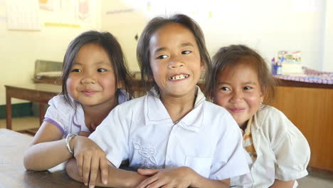 happy schoolgirls in classroom