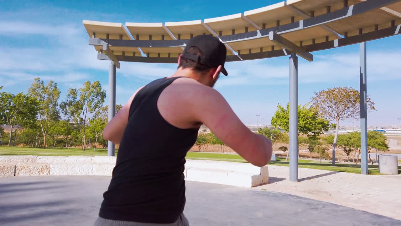 Young men warming up exercises