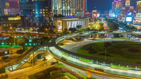 china luz nocturna macau isla de taipa famoso círculo de tráfico techo panorama 4k lapso de tiempo