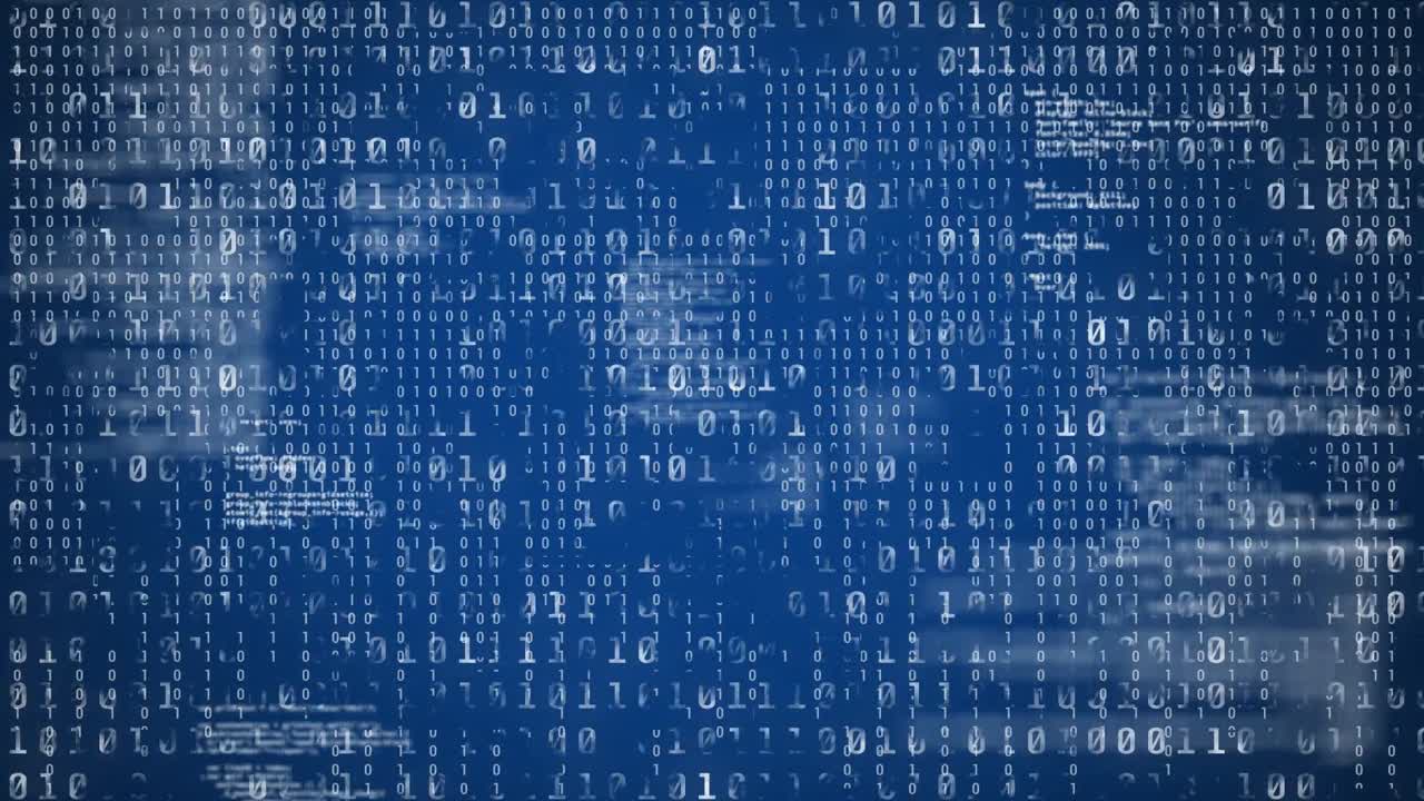 animación del procesamiento de datos sobre fondo azul