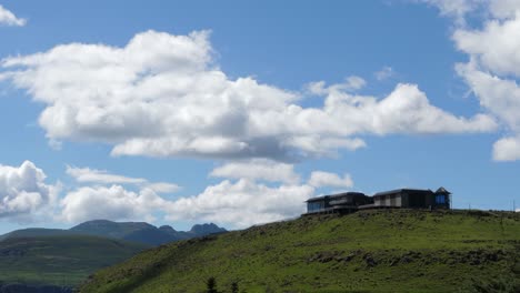 Birds-circle-high-over-Maletsunyane-Information-Centre,-Lesotho-Africa