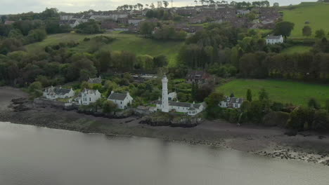 An-aerial-view-of-the-Tayport-West-Lighthouse-on-a-cloudy-day