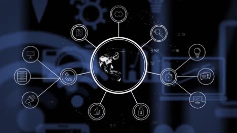 Animation-of-networks-of-connections-of-multiple-interface-icons