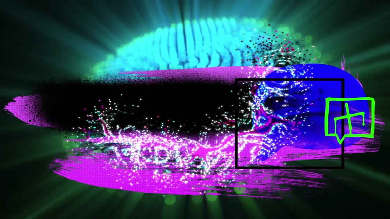 녹색 불빛 위에 다채로운 추상적인 모양의 애니메이션