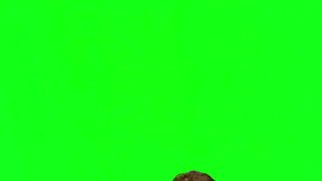 attractive man jumping in front of the camera on green screen