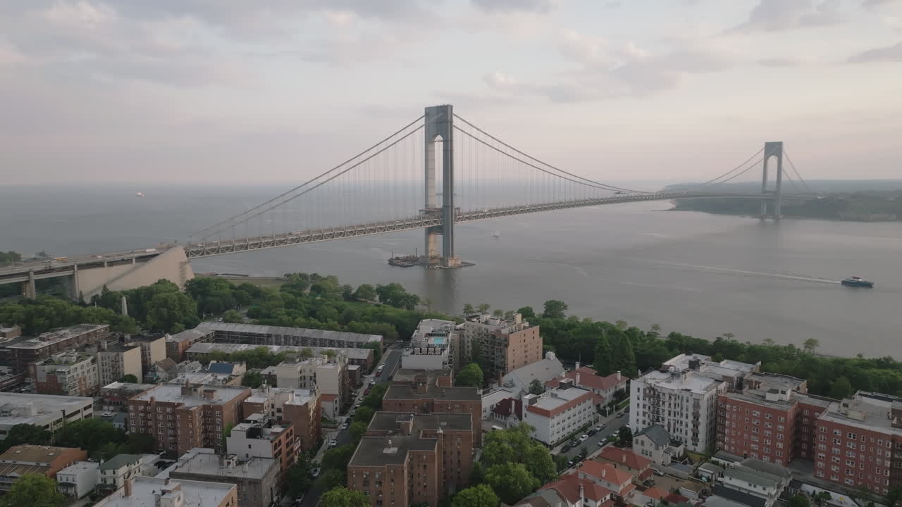 Aerial view of Bay Ridge Brooklyn at dusk. Shot in New York City